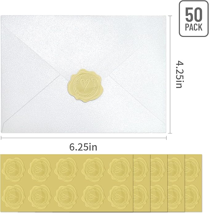 50 PCS Pearl white 4x6 Envelopes for Invitations, A4 Wedding Envelopes | white Shimmer Envelopes for Invitation,Perfect for Wedding Invitation Cards,Birthday RSVP Invite,4.25 x 6.25 inches