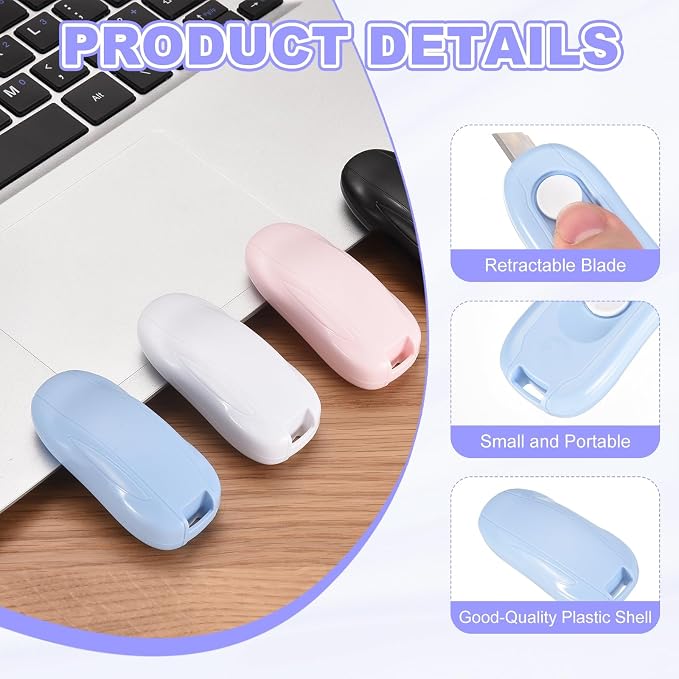 PATIKIL Mini Box Cutters, 2Pcs Retractable Small Utility Knife Magnetic Package Opener for Opening Boxes Envelopes Packages Paper Tapes Home Office Supplies, Sky Blue/White