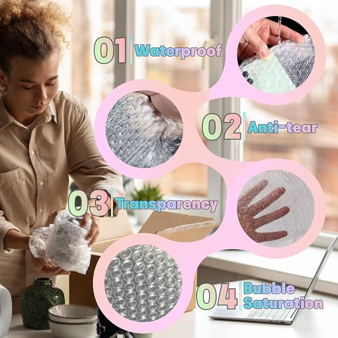 100Pack6x10" Clear Bubble Out Bags, Double-Wall Cushioned Pouch for Packing | Double-Wall Shockproof Bubble Cushioning,Lightweight Durable,Ideal for Shipping,Moving Fragile Small Items Storage
