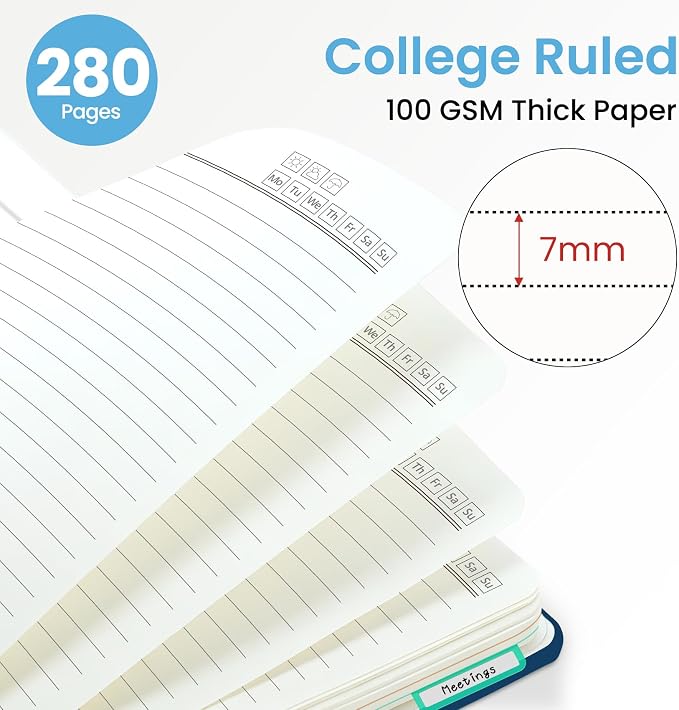 ZOTIA Large Spiral Notebook for Work, 8.5" x 11" Journal for Women, Cute 5 Subject Notebook with Removable Dividers & Tabs, College Ruled Lined Journal for Office and School, 280 Pages, Blue Floral