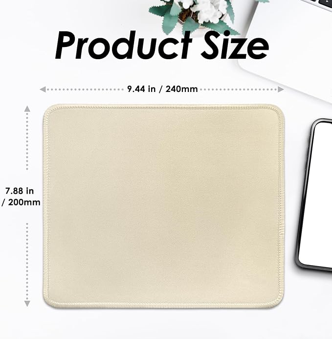 FROGIGO Mouse Pad with Stitched Edges - Solid Color Mousepad for Women, 9.25 x 7.75 inch Washable Square Desk Pad, Non-Slip Rubber Base, Office Home Laptop Accessories - Warm Sand