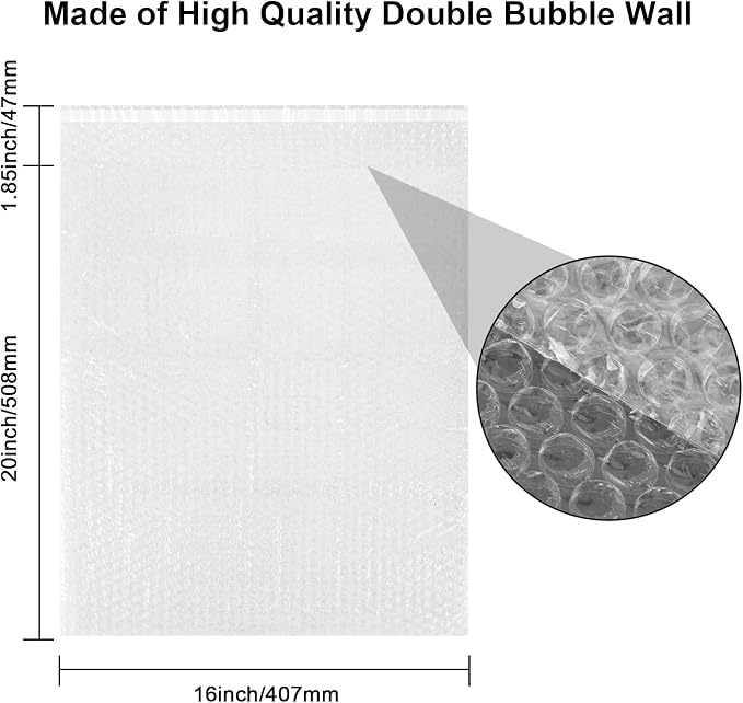 20Pack Self-Seal Big Bubble Out Bag Pouches 16 x 20 Inch Double Walled Self-Sealing Protective Wrap Cushioning Bags for Shipping, Packing, Moving