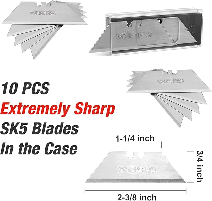 WORKPRO Folding Utility Knife with Belt Clip and Extra 10-piece Blades, Wood Handle Heavy Duty Cutter, Quick-change & Back Lock