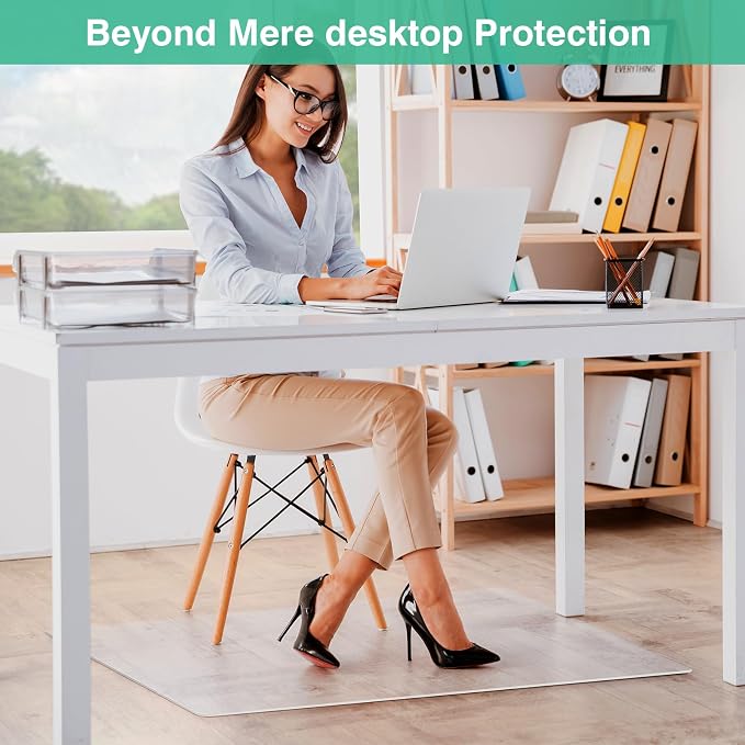 NATRKE Clear Desk Mat Pad, 47.2"x23.6" Extra Large Transparent Computer Desk Mat Plastic Desktop Protector, PVC Writing Pad Round Edge, Waterproof Wipeable Table Protector for Home Office, Frosted