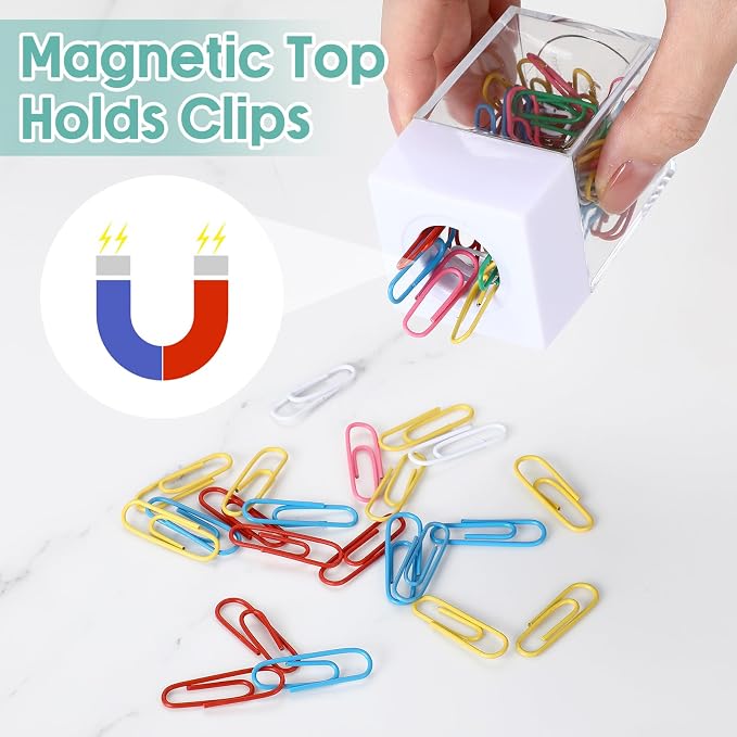 Outus 4 Pieces Magnetic Paper Clip Dispenser Holder for Desk,White | Magnetic Paperclip Holder Dispenser Desktop Organizer for Clips Pins Office School Desk Storage