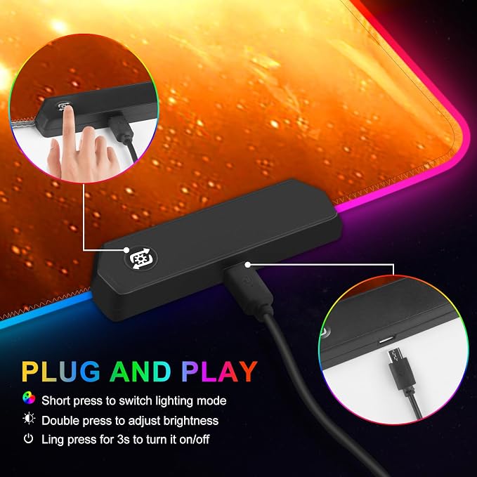 RGB Gaming Mouse Pad Large, Extended LED Mouse Mat XXL 35.4x15.7 inch, 14 Lighting Modes, 2 Brightness, Non-Slip Rubber Base Mousepad Waterproof Keyboard Mat,Universe Space Starry Sky