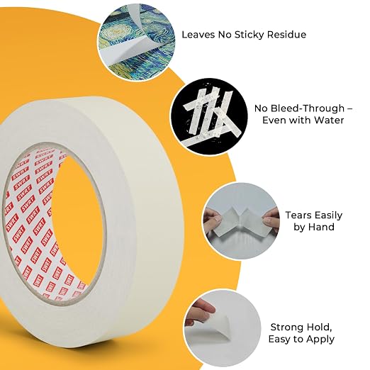 SWRT Masking Tape 0.75 Inch x 55 Yards, 4 Rolls White Tape, General Purpose | Clean Paint Edges; Easy Hand Tear; Writable Surface; Craft & Label Ready; Home, School, Office; 220 Yards Total
