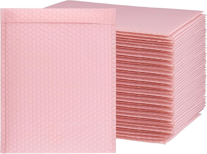 HOZEON 10 x 12 Inch Bubble Mailers 50 Pack - Waterproof Self Seal Padded Envelopes, Light Pink Shipping Bags for Books Clothes, Small Business Packaging