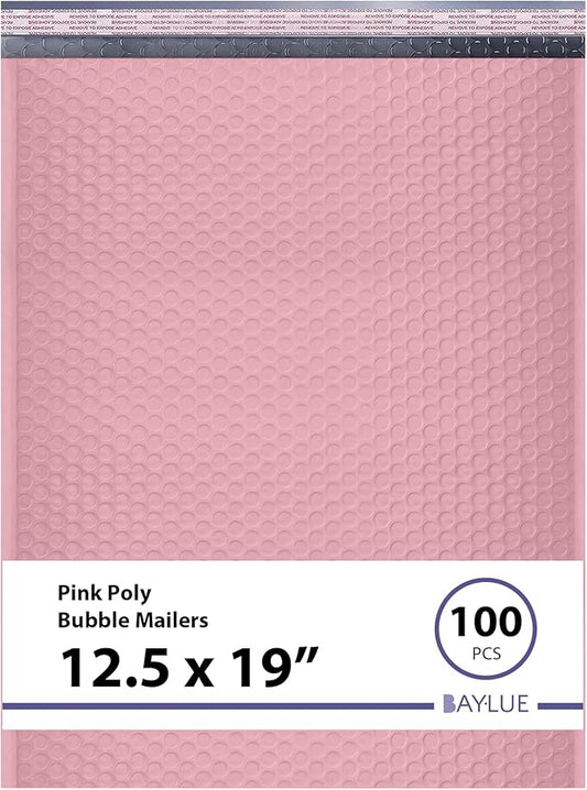 Light Pink 12.5x19.5 Inch Large Poly Bubble Mailers #6 | Padded Envelopes with Self Seal | Air Lined Cushioned Bubble Mailer | Usable Size 12.5x15 | 100 Pack Bulk | Lightweight shipping Bags