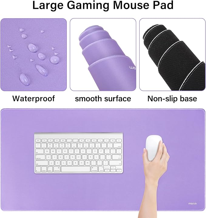 MOSISO Keyboard Mouse Pad Set, Large Gaming Mousepad&Keyboard Wrist Rest | Mouse Wrist Rest&Coaster, Ergonomic Non-Slip Mousepad&Easy Typing Cushion with Memory Foam for Home Office, Purple