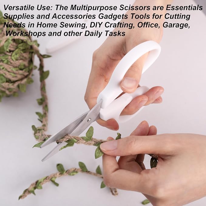 YOUGUOM 6in White Scissors, Multipurpose for Office School Crafts Sewing | Comfort Grip, Stainless Blades, Left/Right Hand, Cuts Cardboard, Fabric for Home Classroom, Teacher Desk, w/Protective Cover