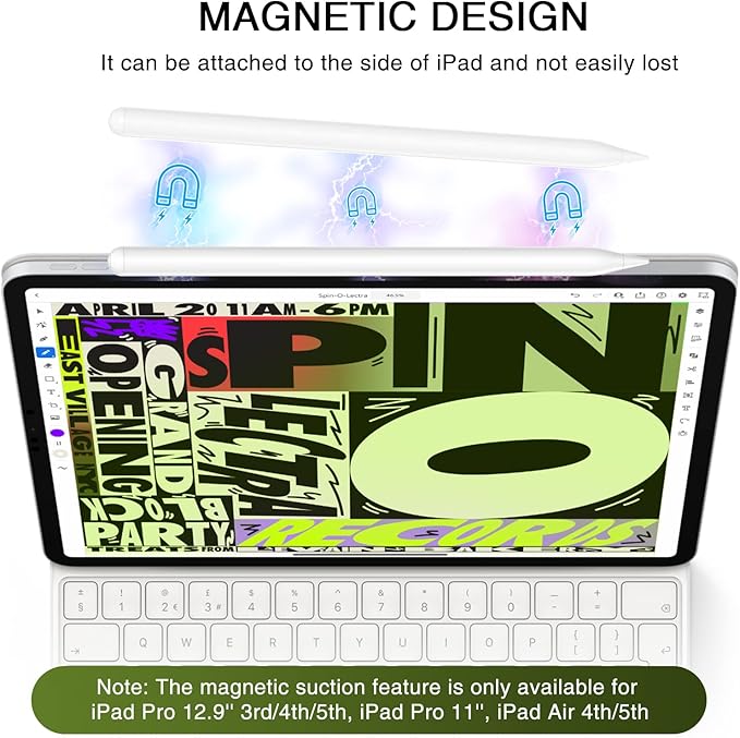 Stylus Pen for iPad 2018-2025, 15 Mins Fast Charging Pencil (1st Generation) with Plam Rejection & Tilt Magnetic Digital Pens for iPad 6-9/10/11, Air 3/4/5/M2/M3, Mini 5/6/7, Pro 11/12.9/M4/M5