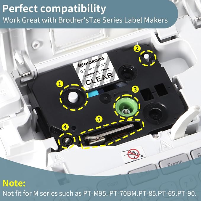 Compatible with Brother Label Maker Tape Clear TZ Tape 12mm 0.47 Laminated | TZe-131 TZ131 P Touch Label Tape Black on Clear for PTouch PT-D210 H110 H103w D220 D410 Refills, 1/2 Inch 26.2 Ft, 3-Pack