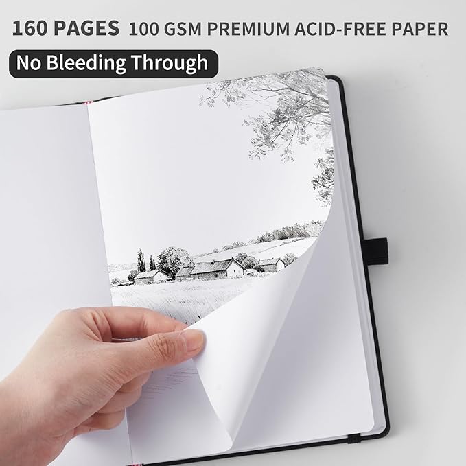 Hardcover Notebooks, A5 Blank Notebook for Writing 160 Pages, 8.2 x 5.5 inch, Classic Blank Notebooks for College/Work/Travel (Blanked-1 Pack, Black)