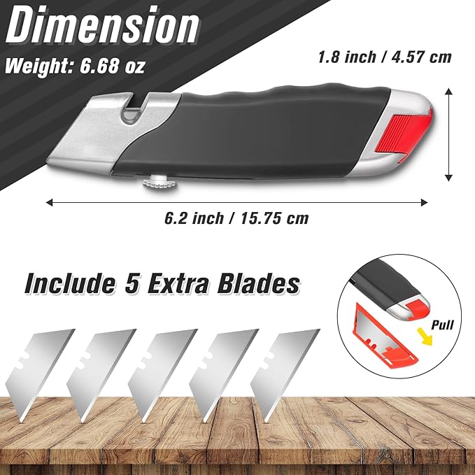 DIYSELF 20 Pack Box Cutter, Rubber Handle Utility Knife, Box Cutter Retractable Heavy Duty, Box Cutters Knife for Boxes, Cardboard, SK5 Steel Blades, Razon knife for Warehouse, Home