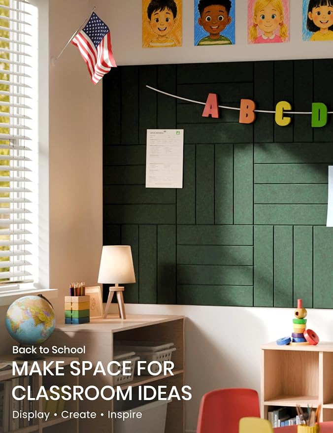 Fluxynara 48" x 36" Large Felt Bulletin Board, Pine Green | 12 Pack Cork Board Alternative with 60 Safe Adhesive Tabs, Pin Boards for Wall Decor, Home, Office, Classroom,Dorm