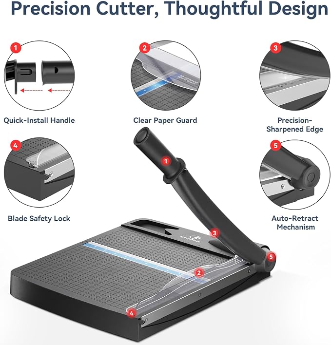 12 Inch Heavy Duty Paper Cutter, Wood Guillotine Paper Trimmer | 12-16 Sheets Capacity Paper Cutting Board for Classroom, Crafting, Office,School