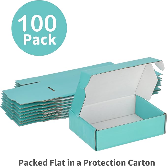 100 Pack 7x5x2 inches Shipping Boxes Teal, Corrugated Small Cardboard Boxes Mailers for Mailing Packing