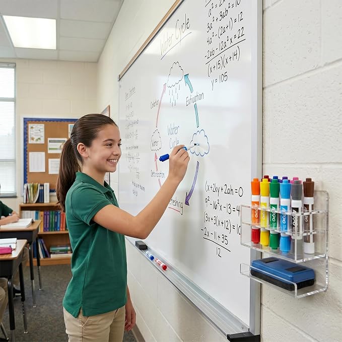 MyGift Dry Erase Marker Holder Wall Mount Clear Acrylic 10 Slot Organizer | Ten Slot Capacity, Easy Access, Wall Mounted Organization, Clear Visibility, Classroom Office Essential, Space Saving Design