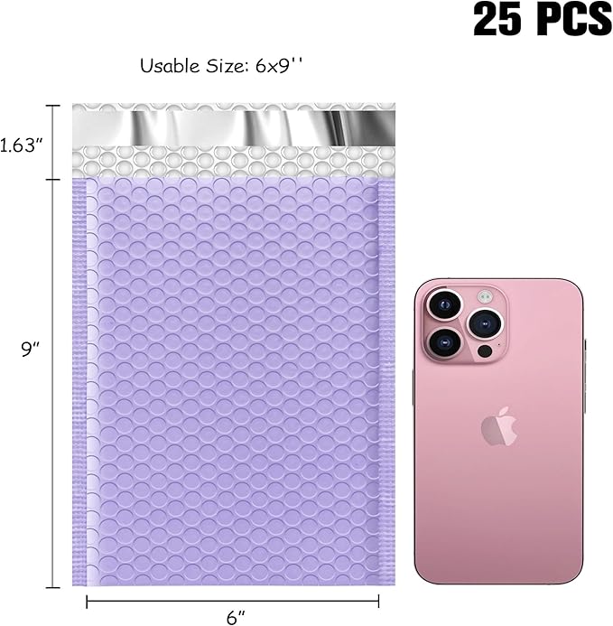 JinRuiKJ Bubble Mailers 6x10" 25 Pack, Padded Envelopes, Strong Adhesion Padded Mailers, Cushioning Padded Shipping Envelopes for Jewelry, Makeup - Purple