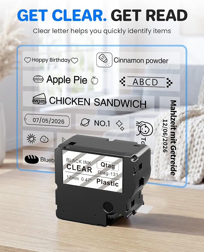 Compatible with Brother Btag-131 Btag131 Btag Label Tape 12mm 0.47 Clear | P Touch Label Maker Tape Compatible with Brother PT-N10 PT-N20 PT-N25BT Label Makers, Black on Clear, 12mm x 4m, 6-Pack