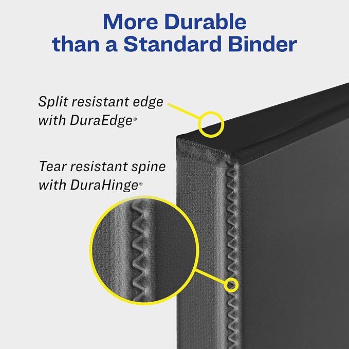 Avery® Two-Tone 3 Ring Binder, 1.5" Slant Rings, 1 White/Black Binder | For School, Home and Office Organization, Clear Overlays, DuraHinge Tear-Resistant Spine, DuraEdge Split-Resistant Edges