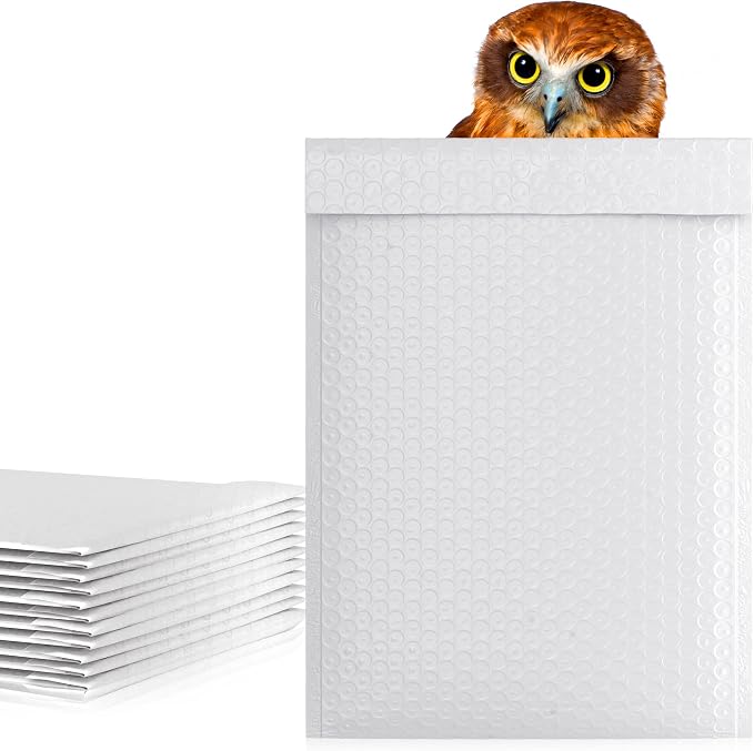 Poly Bubble Mailers, 9.5 x 13.5 Inch White Padded Mailers, Self Seal Shipping Envelopes, Lightweight Poly Mailer Bags, Waterproof Mailing Bags, Pack of 10