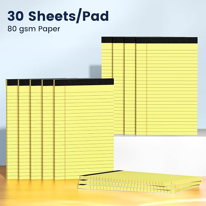 12pcs 5x8 Inch Yellow Note Pads Legal Pads, College Ruled Writing Legal Pads, 360 Sheets Total, Notepad for Students, Office & Home | Bulk Supply for Notes, Lists & Planning | Premium Quality Paper
