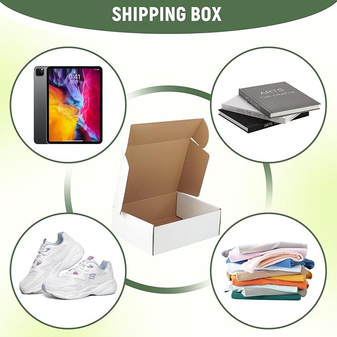 25 Pack 12"x9"x4" inch Shipping Boxes White Corrugated Cardboard Box for Small Business, Mailer, Shipping, and Packing