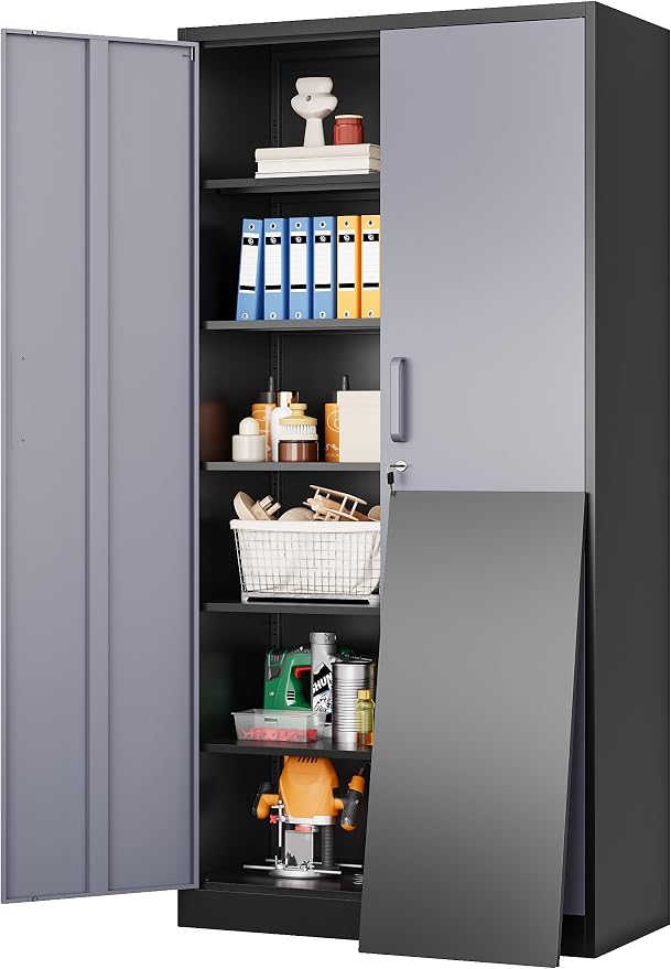 Wide & Deep Metal Storage Cabinet with 5 Adjustable Shelf,72" Tall Garage Storage Cabinet with Lock,Metal Cabinets with Locking Doors,Lockable Steel Cabinets for Home,Office,Garage Locker