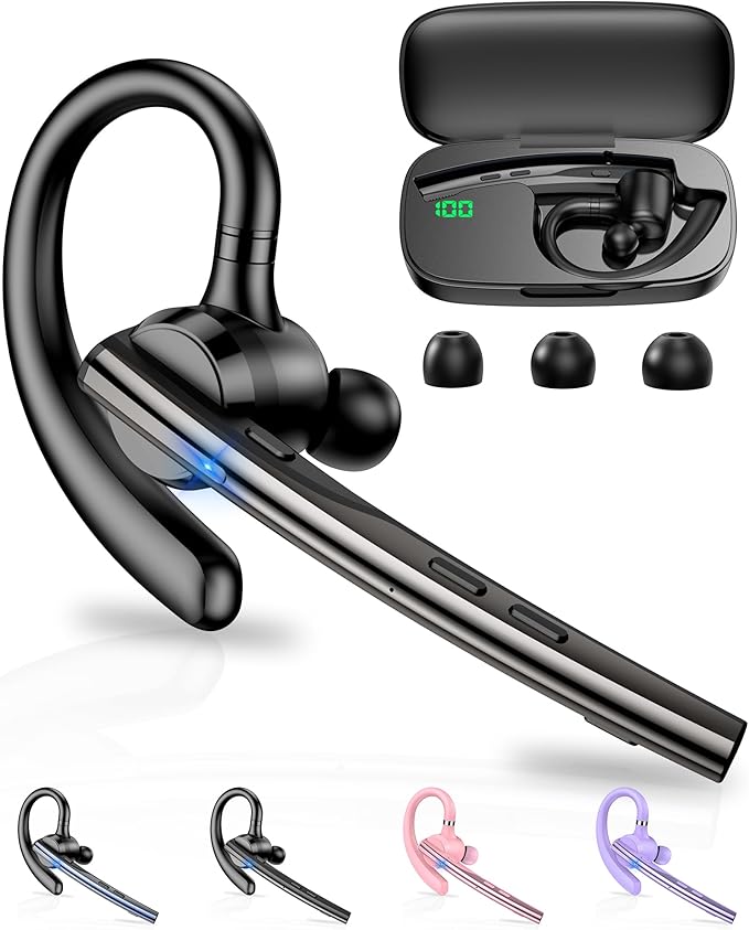 New Bee Bluetooth Headset V5.1 72H Talk Time Dual Mic with Mute Button for Business, Wireless Hand-Free Bluetooth Earpiece with 500mAh Charging Case for Cell Phone Calls Trucker Driver Laptop