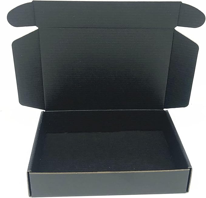 Black Cardboard Shipping Box Mailers 8 x 5.5 x 1.6 Inch Corrugated Packaging Storage Boxes 48 Pack (Inside Size: 7.4 x 5.3 x 1.4)