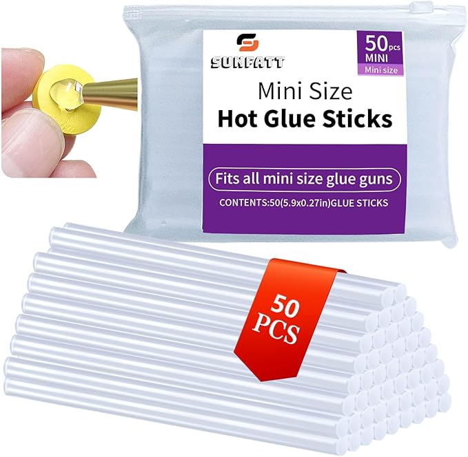 SUNFATT Mini Size Hot Glue Sticks,(50 Pcs) 5.9" x 0.27" Crystal Clear Glue Sticks Perfect for Hot Glue Gun,Easily Create and Bond Crafts on Wood,Plastic,Glass,Flowers,Fabrics,Foam,Jewellery.