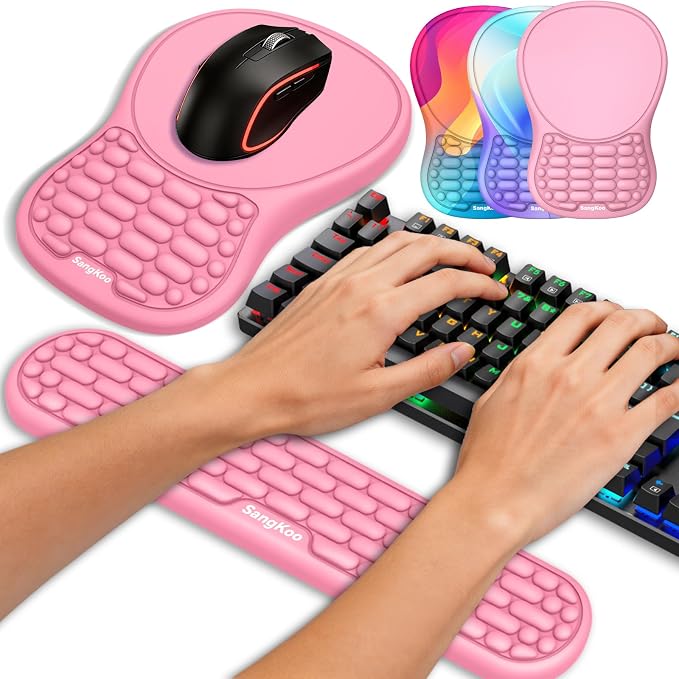 Ergonomic Keyboard Wrist Rest and Mouse Pad Wrist Support Set, Pink | Ergonomic Memory Foam,Pain Relief Wrist Support,Non-Slip Base, Waterproof Smooth Surface,Office & Gaming Desk Accessories