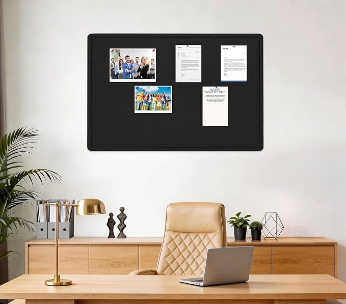 Bulletin Board 24" x 18" Felt Cork Board - Decorative Pin Board, Black | Cork Board Alternative for Wall, Foldable Self-Adhesive Vision Board Prayer Board with Pushpins for Home Office Classroom