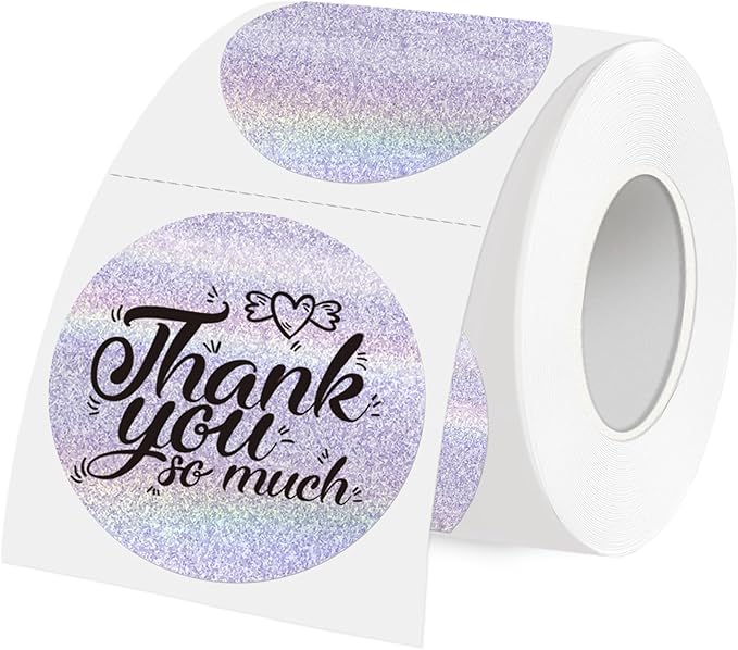 3 Inch Holographic Thermal Labels,Round Thermal Printer Labels,Waterproof Thermal Printer Stickers for DIY Logo Design,Name Tag,QR Code,Thanks Card 150 Labels/Roll (Purple dots)