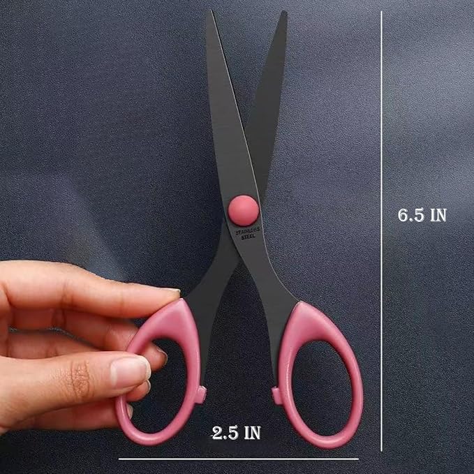 3 Pack 6.5" Multi-Purpose Arts and Crafts Scissors, Non-stick Coated Stainless Steel & Comfort Grip for Office, Home, School and Sewing(Pink)