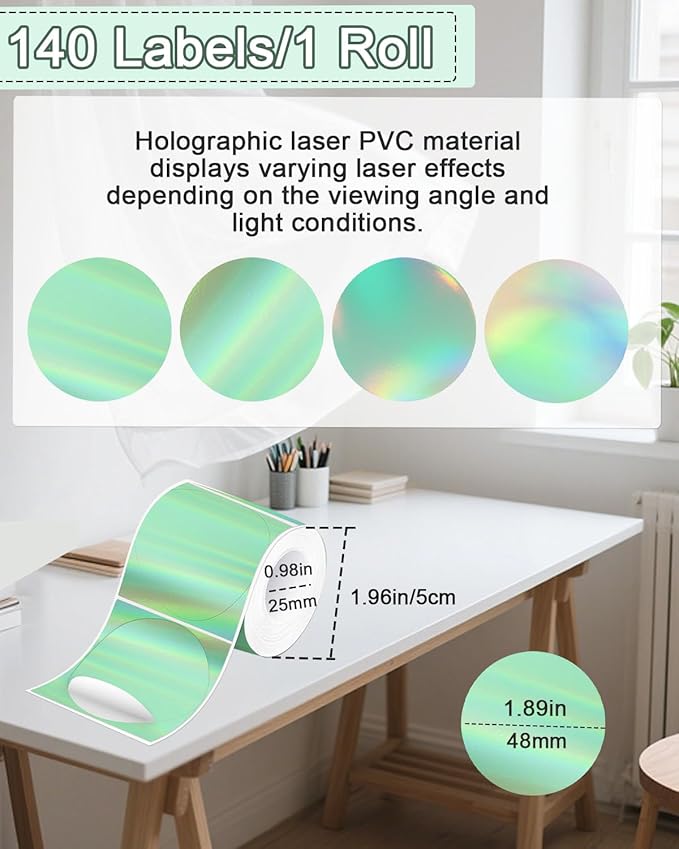 Thermal Labels, Compatible with T50M Pro/M110/M100/M220 Label Maker and Other 4x6 Thermal Printers for Shipping Barcode & Custom Stickers, Holographic Green, 2×2 inch