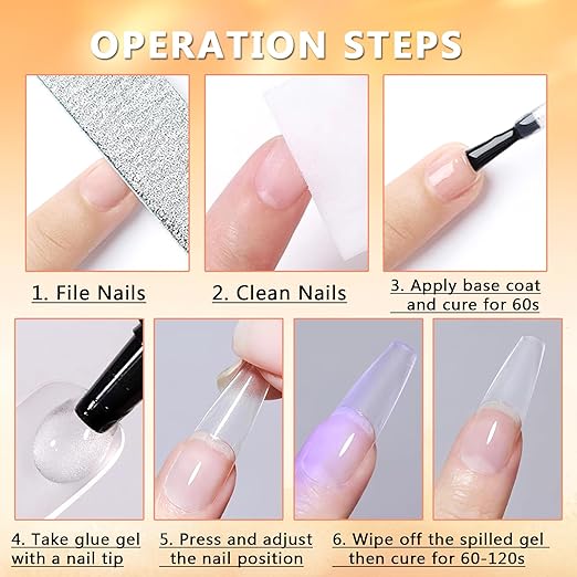 Gel Nail Glue for Nails Tips, 2pcs 15g Super Strong Solid Gel Soak Off for Acrylic Extensions Fake Nails Press On Nails U V Lamp Curing Needed Long Lasting Gel Glue Kit