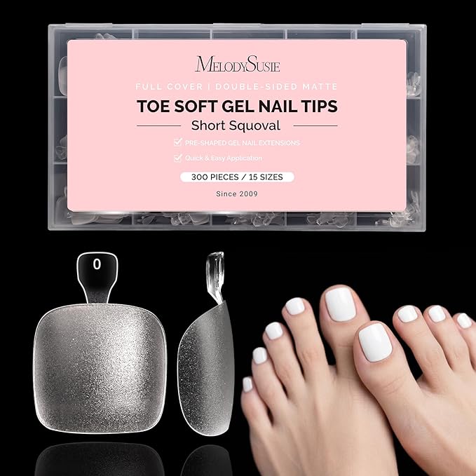 MelodySusie Squoval Toe X Nail Tips - 300Pcs 15 Sizes Clear Acrylic, Full Matte Full Cover Press on Nails for DIY Extension & Salon Use,Pre-Shaped for Long-Lasting Manicure