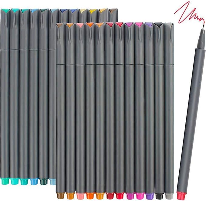 iBayam Fine Tip Pens, Micron Point 0.38mm, 24 Count, Note-Taking Journaling | Smooth Writing Pens, Cute School Office Supplies for Teachers & Students Arts Supplies, Slim Pressure-Free Barrel, Quick Dry