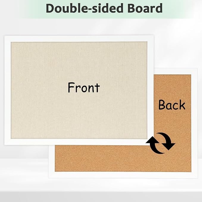 DOLLAR BOSS Double-Sided Bulletin Boards with Linen, 36"x24" Cork Board | Corkboards for Walls, Framed Pin Board, Picture Display Vision Board, For Office Home School, 20 Pushpins 10 Clips