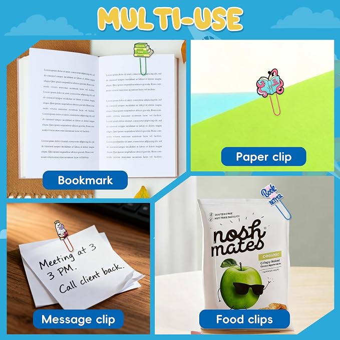 30 PCS Bookish Paper Clips Metal Paperclip Large Size Paper Clip Cute Bookmark Colorful Office Supplies Bookmark Clamp Desk Accessories Stationery Gifts