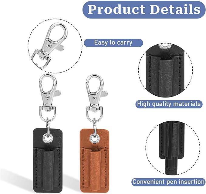 2 Pieces Pen Lanyard Holder Keychain, Anti-Lost Clip for Neck, Portable PU Leather Holder for Clipboard Badge