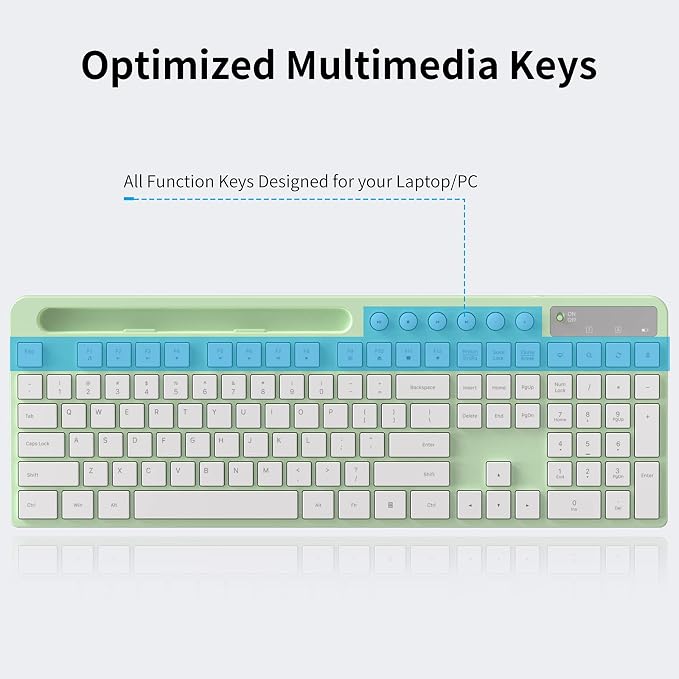 Wireless Keyboard and Mouse Combo, MARVO 2.4G Ergonomic Wireless Computer Keyboard with Phone Tablet Holder, Silent Mouse with 6 Button, Compatible with MacBook, Windows (Green)