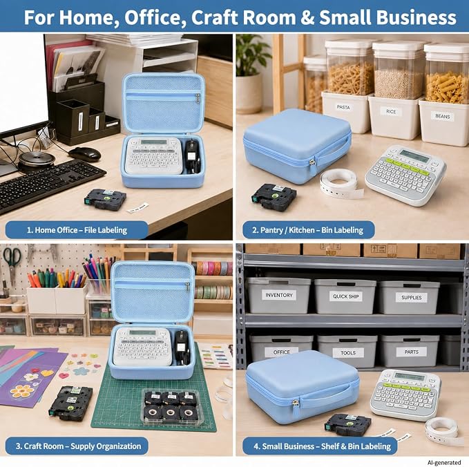 GWCASE Hard Label Maker Case for Brother P-Touch PT-D220/PT-D210, Case Only | Label printer case with shaped tray and zip mesh pocket for label tapes, batteries and AC adapter in home office storage