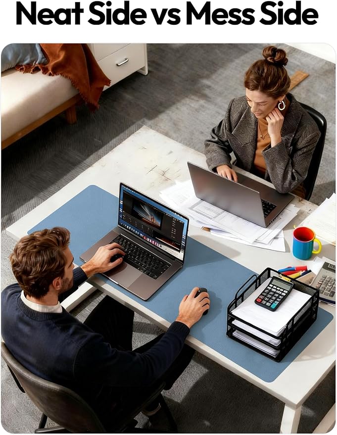 YSAGi Leather Desk Protector, Office Mat, Large Mouse Mat, Non-Slip PU Leather Blotter, Laptop Desk Mat, Waterproof Writing Pad for Office and Home(Blue, 63" x 24")