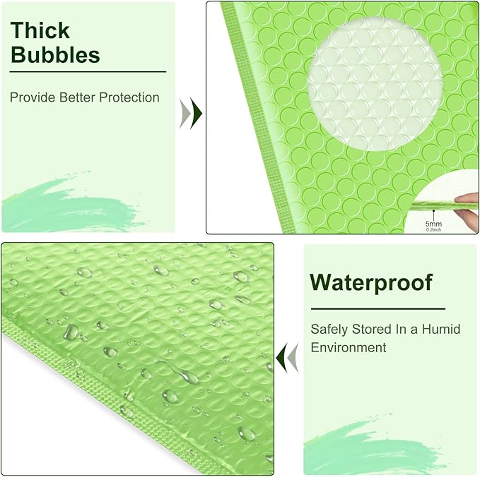 Bubble Mailers A4 Paper Size, 12x10 Padded Envelopes for Shipping, 25 Pack Mailing Packages with Self Seal Adhesive, Waterproof Bubble Envelopes (Light Green)