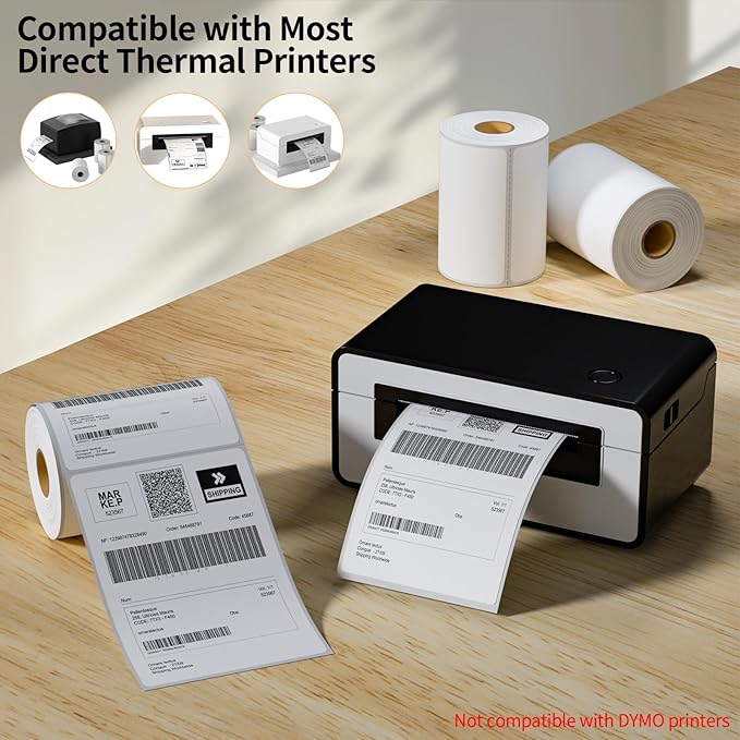 10 Rolls 4" x 6" Direct Thermal Printer Label, 250 Labels/Roll, Total 2500 Thermal Shipping Labels, Strong Adhesive, Commercial Grade, Perforated, Compatible with Most Thermal Printers (NOT for DYMO)