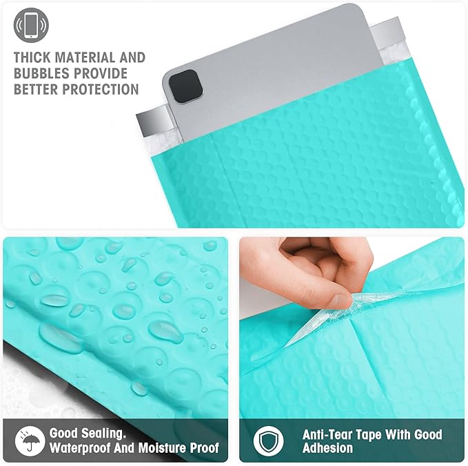 Metronic Bubble Mailer, 8.5x12 Inch 25 Pack Padded Envelopes,Self-Seal Waterproof Padded Mailers for Packaging,Shipping,Small Business, Boutique, Teal Bulk #2